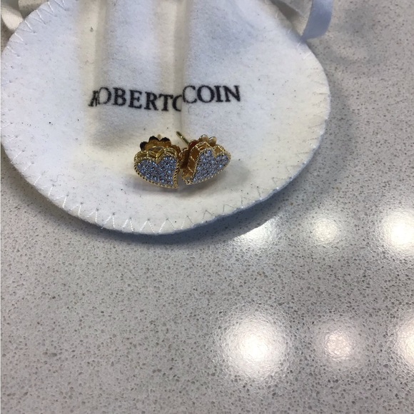 Roberto Coin 18k yellow gold and pave diamond earrings worn twice beautiful - Picture 5 of 6